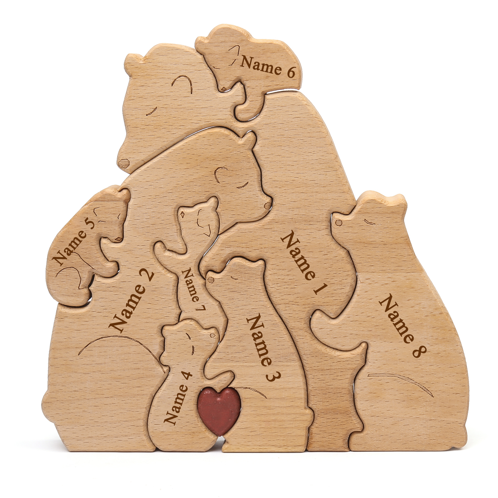 Holzskulptur-Personalisierte 8 Namen Bär Umarmung Familie Holz Deko