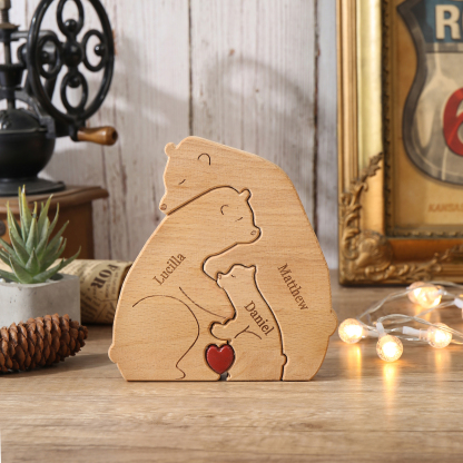 Holzskulptur-Personalisierte 3 Namen Bär Umarmung Familie Holz Deko
