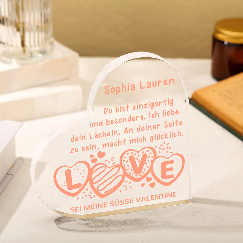 Personalisierte 1 Name Acryl-Deko-Sei meine süsse Valentine-Schreibtischdekoration für Paar