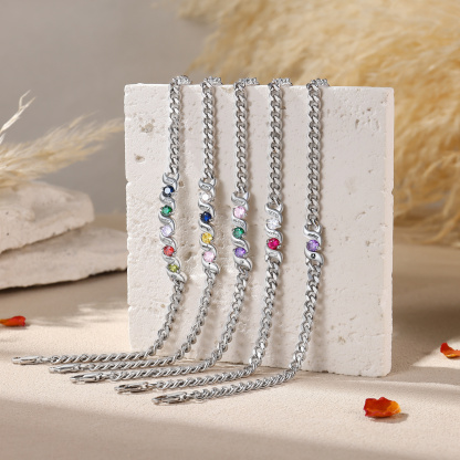 Personalisiertes Cuban Link Armband mit 1–5 Namen und Geburtssteinen
