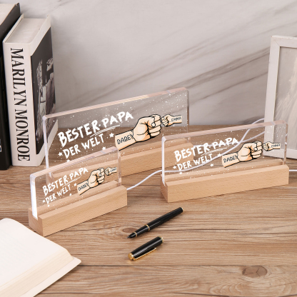 Personalisierte 2 Namen PAPA Faust Nachtlicht Geschenk für Vater-Bester Papa der Welt