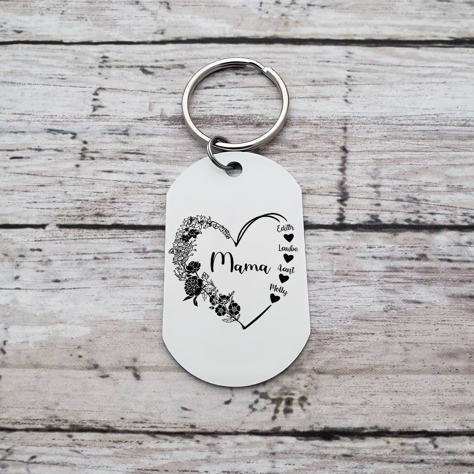 Personalisierbare 1-6 Namen Mama Herz Schlüsselanhänger