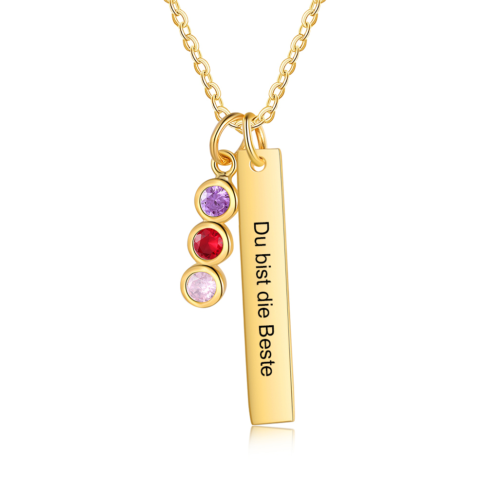 Personalisierter Text & 3 Geburtssteine rechteckige Golden Halskette