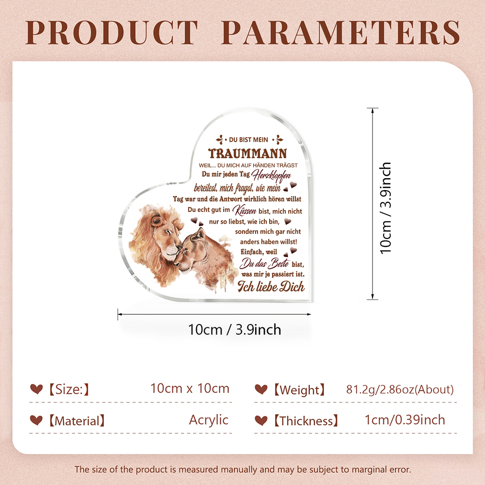 Herz Acryl-Deko Du bist mein Traummann Schreibtischdekoration Jubiläumsgeschenk für Paar