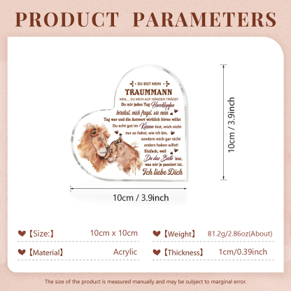 Herz Acryl-Deko Du bist mein Traummann Schreibtischdekoration Jubiläumsgeschenk für Paar