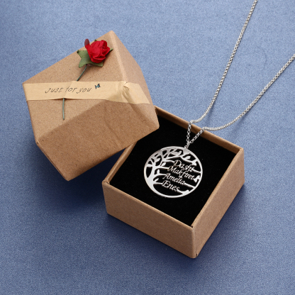 925 Sterling Silber Personalisierte 4 Namen Familienstammbaum Halskette
