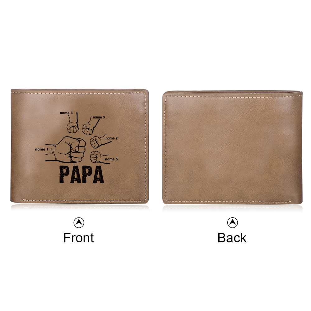 Herren Personalisierte 5 Namen Leder Papa und Kinder Geldbörse Geschenk für Vater