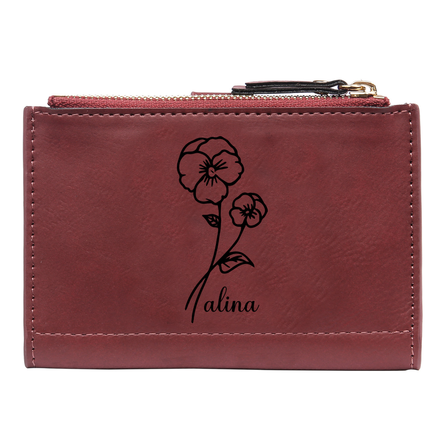 Damen Personalisierter Text & Name & Geburtsblume PU Leder Geldbörse