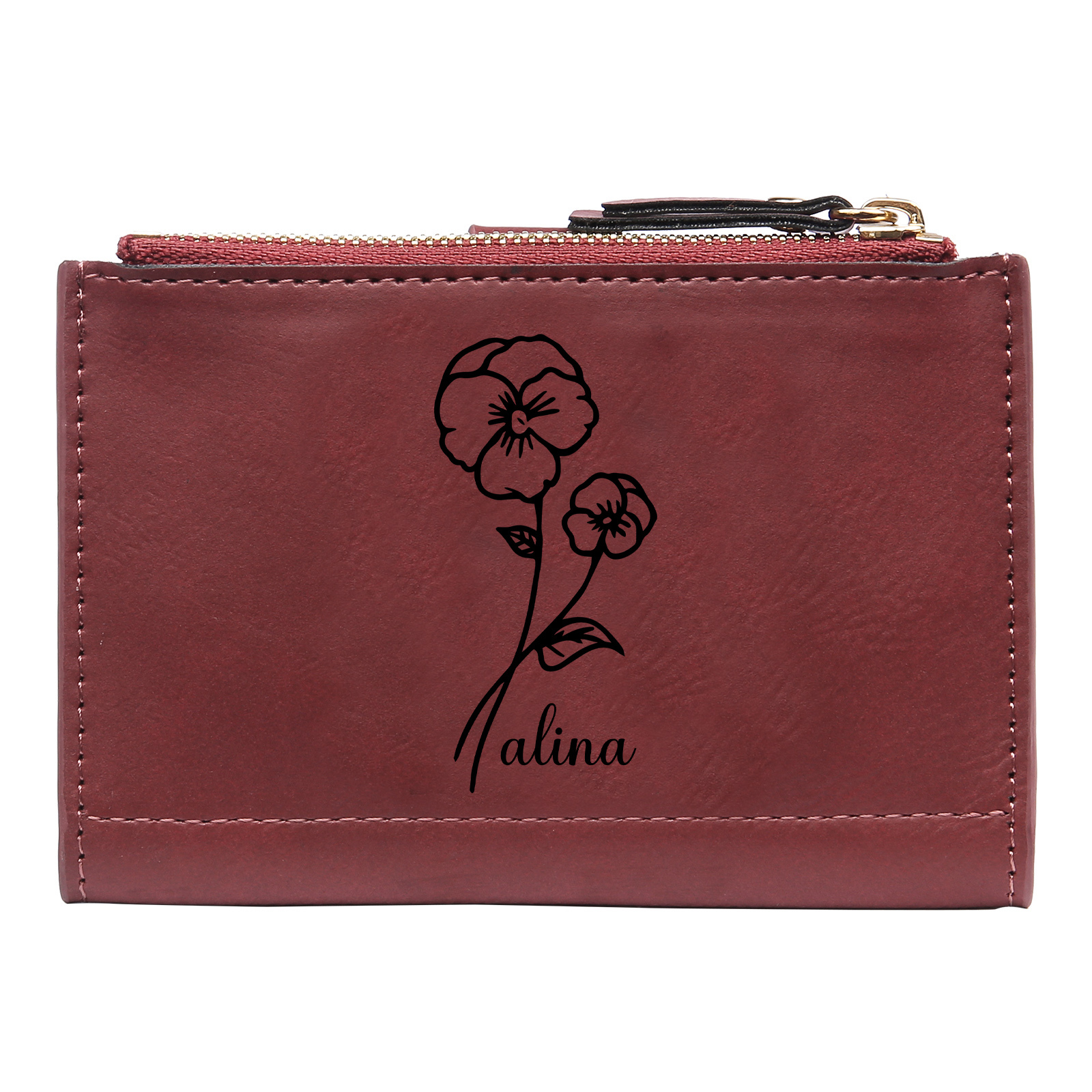Damen Personalisierter Text & Name & Geburtsblume PU Leder Geldbörse