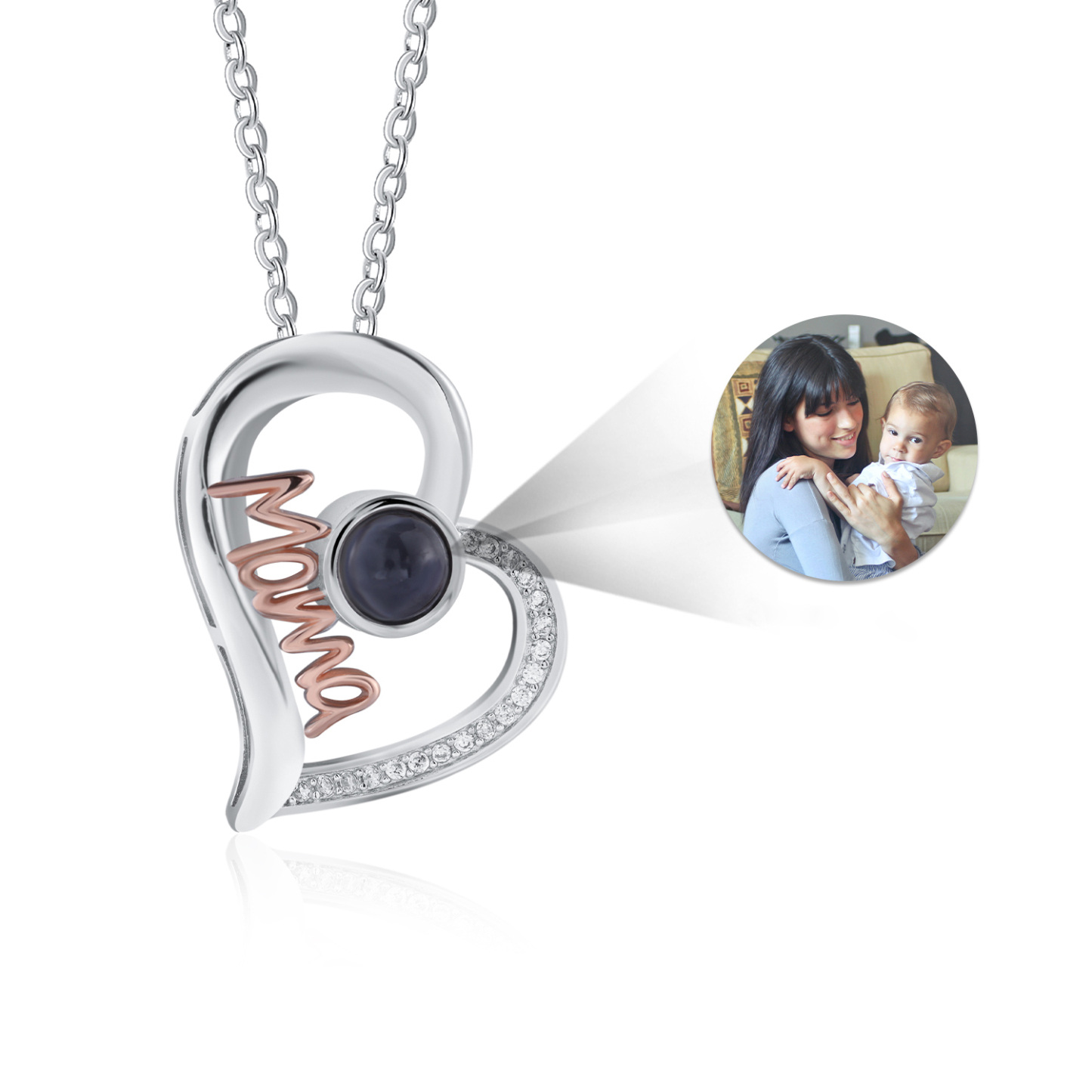 Personalisiertes Foto Herz Projektion Mama Halskette