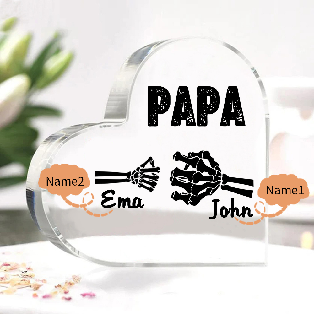 Personalisierte 2 Namen Acryl-Deko Papa Skelett Hand Schreibtischdekoration für Vater