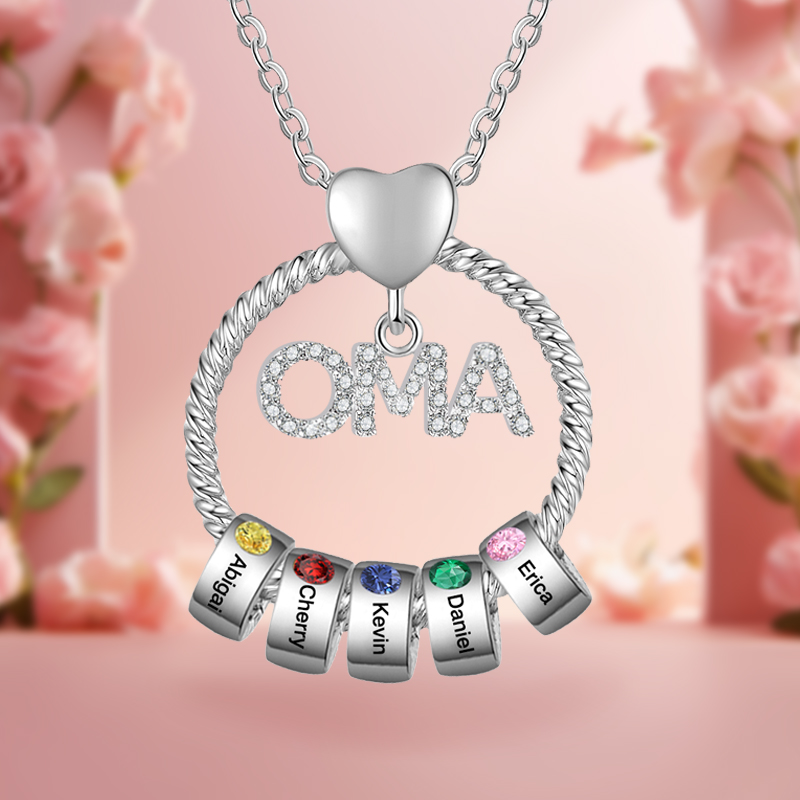 Personalisierte 5 Namen Gravur OMA Halskette mit 5 Geburtssteinen-Oma wir haben dich so lieb-Geschenk mit Nachrichtenkarte