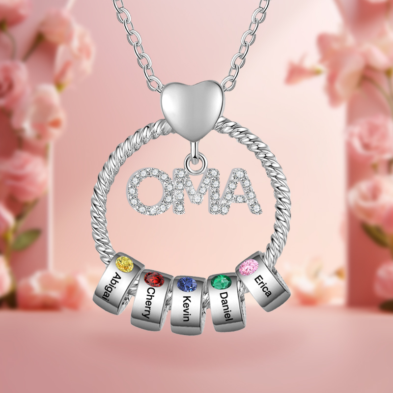 Personalisierte 5 Namen Gravur OMA Halskette mit 5 Geburtssteinen-Oma wir haben dich so lieb-Geschenk mit Nachrichtenkarte