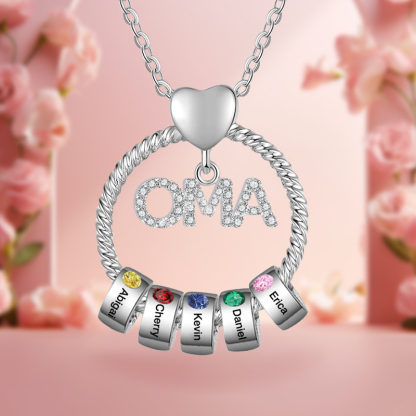 Personalisierte 5 Namen Gravur OMA Halskette mit 5 Geburtssteinen-Oma wir haben dich so lieb-Geschenk mit Nachrichtenkarte