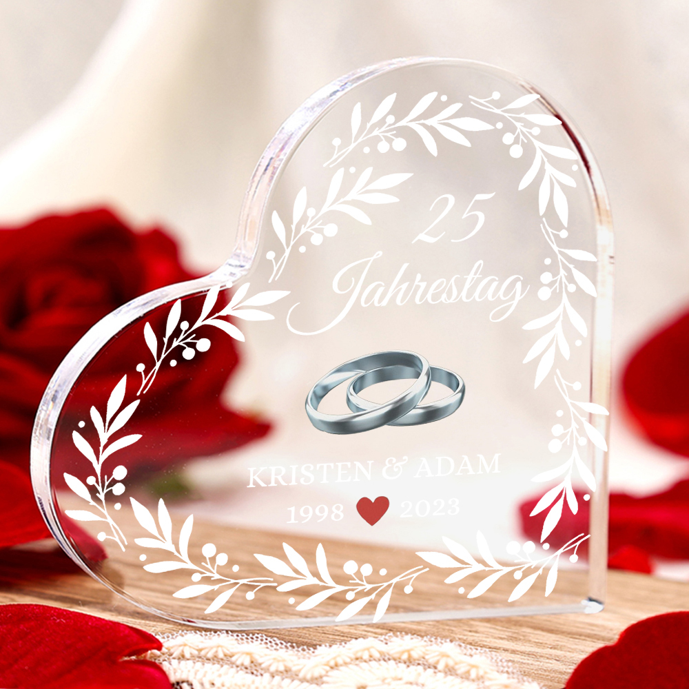 Personalisierter 2 Text & Datum 25 Jahretag Acryl-Deko-Schreibtischdekoration für Paar