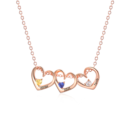 Personalisierte herzförmige Halskette mit 1–5 Namen und Geburtssteinen