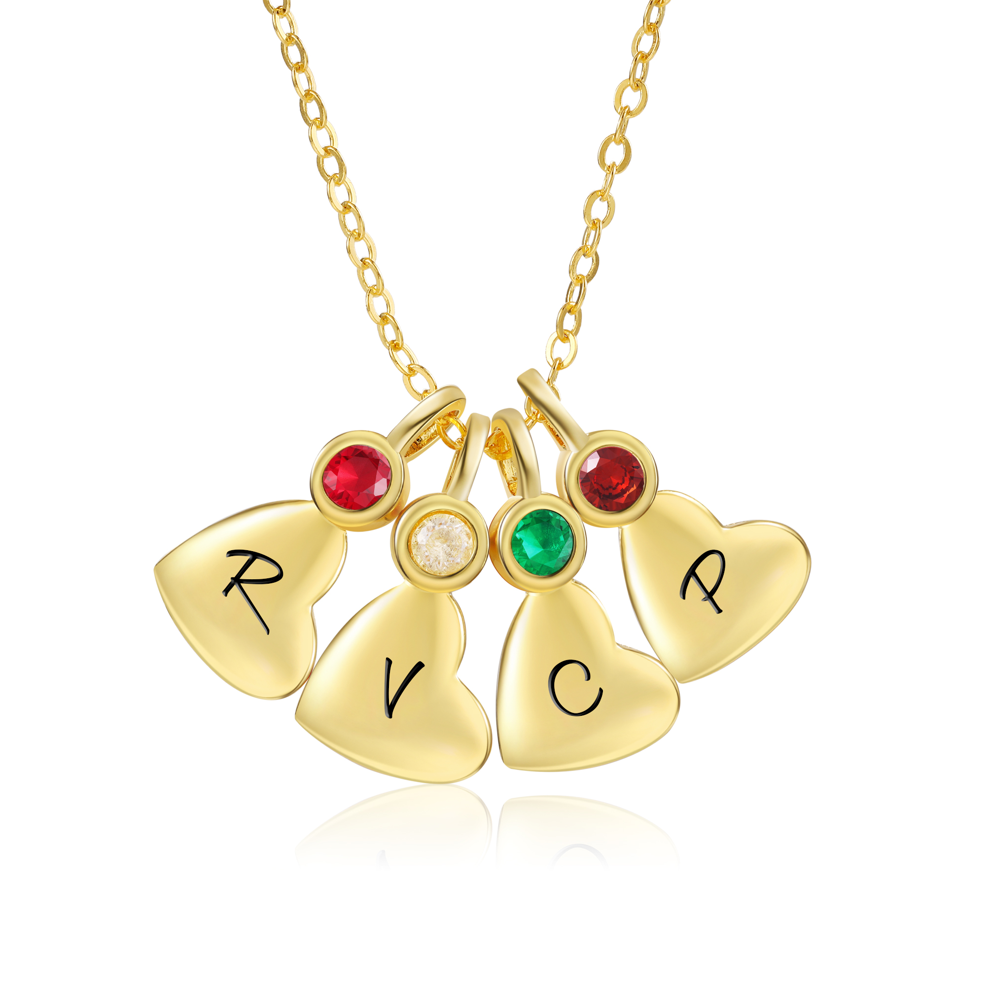 Personalisierte 4 Geburtssteine & Buchstaben Herz Golden Halskette