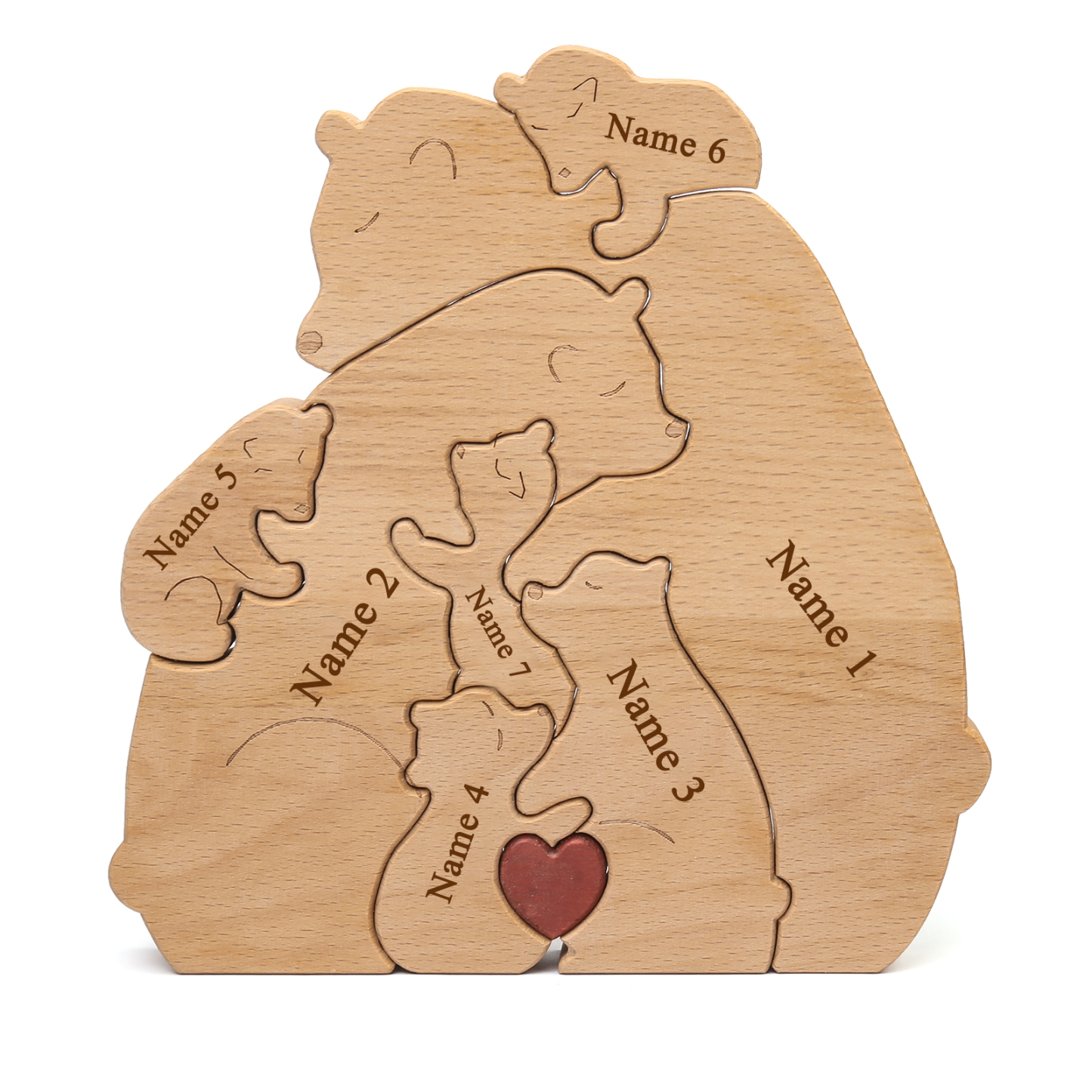 Holzskulptur-Personalisierte 7 Namen Bär Umarmung Familie Holz Deko
