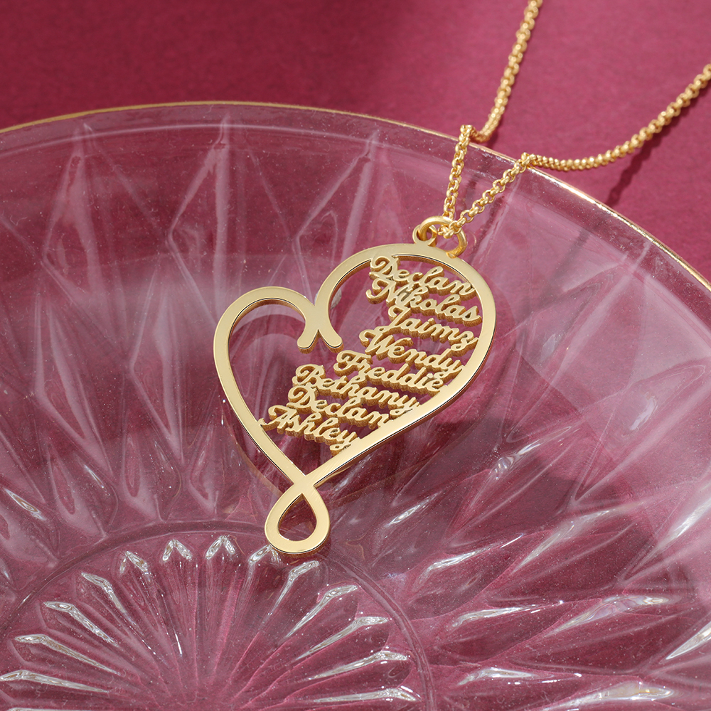Herz Halskette mit 8 Namensgravuren Herzform