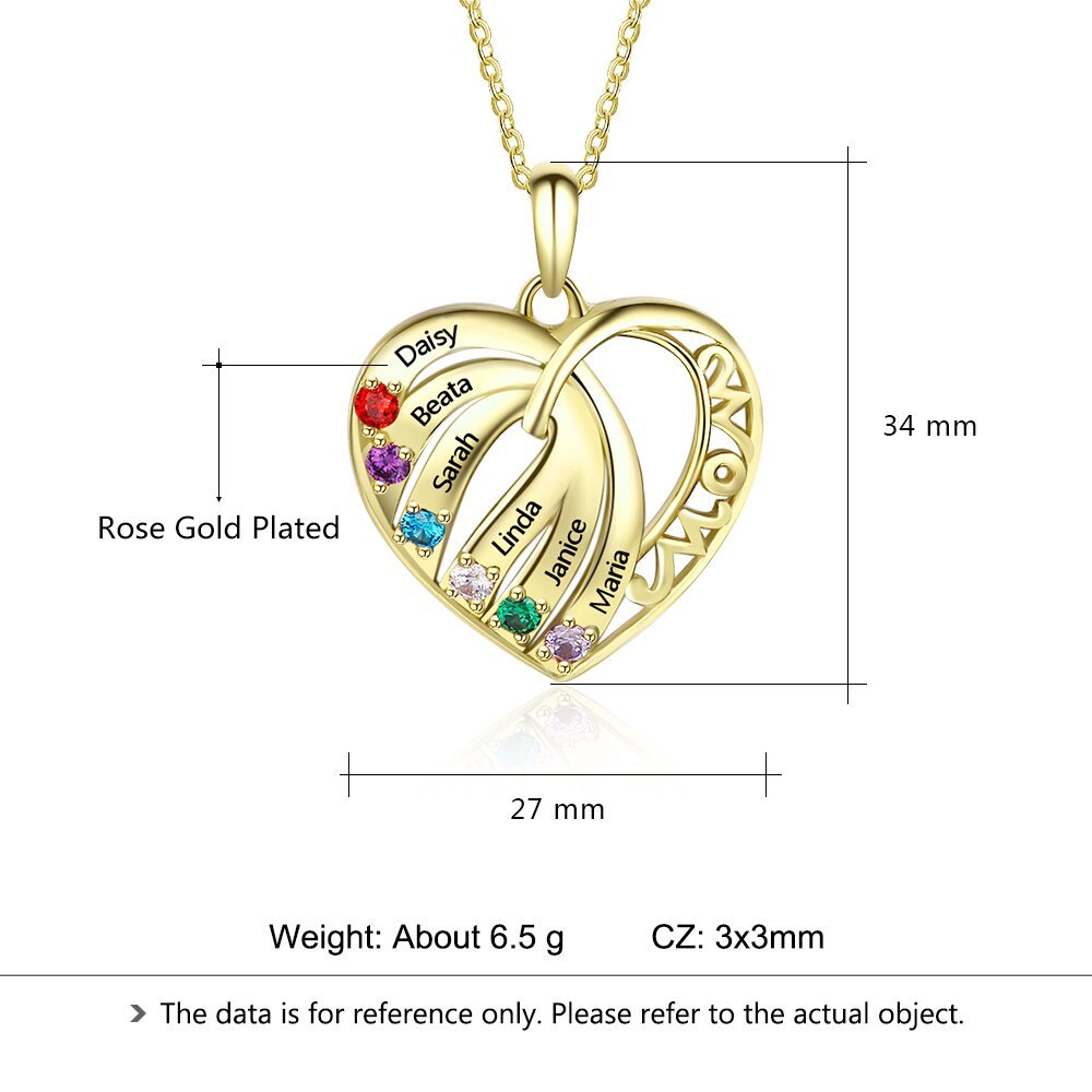 Personalisierte Halskette mit 6 Namen und 6 Simulierten Geburtssteinen