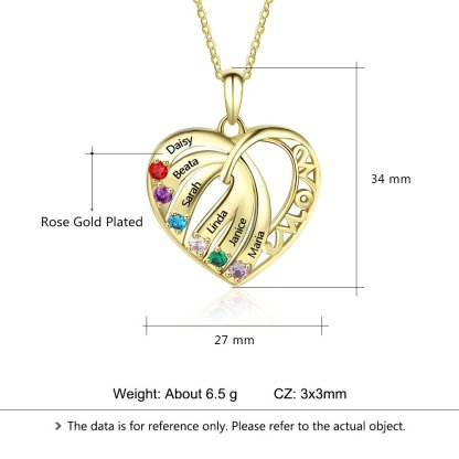 Personalisierte Halskette mit 6 Namen und 6 Simulierten Geburtssteinen