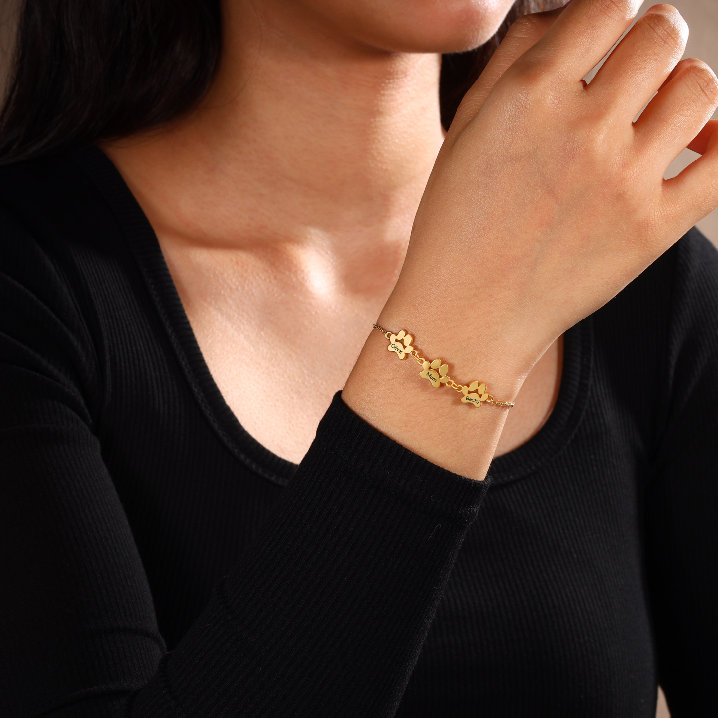 Personalisierter 1 Name Pfotenabdrücke Golden Armband