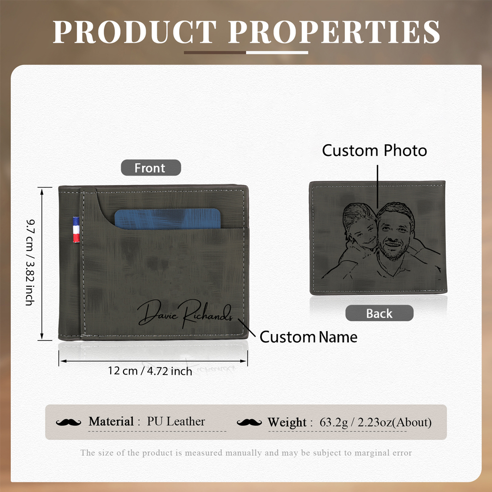 Personalisierte Foto & Text Geldbörse & Foto & 2 Buchstaben & Datum Schlüsselanhänger & Stift Geschenkpackung Geschenkset für Mann Freund