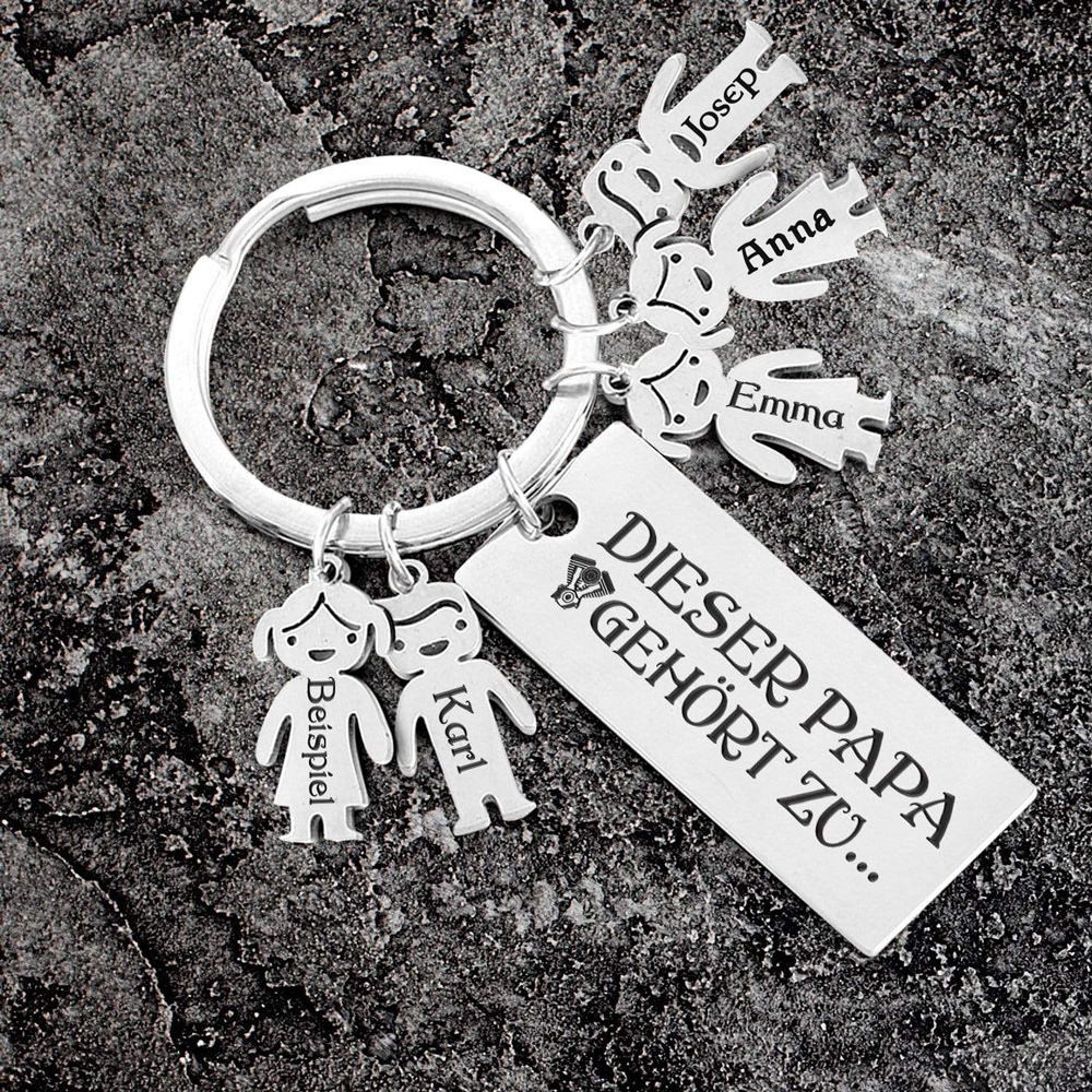 Personalisierter 5 Kinder Namen Schlüsselanhänger - Motorradfahrer - An Meinen Papa - Geschenkkarte Set