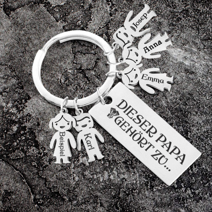 Personalisierter 5 Kinder Namen Schlüsselanhänger - Motorradfahrer - An Meinen Papa - Geschenkkarte Set
