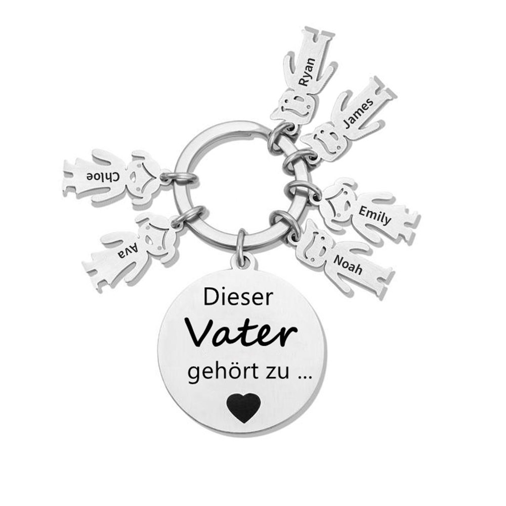 Gravur 6 Namen & Wunschtext Familie Schlüsselanhänger - Dieser Vater ( oder Mutter, Opa, Oma, usw. ) Gehört zu ...