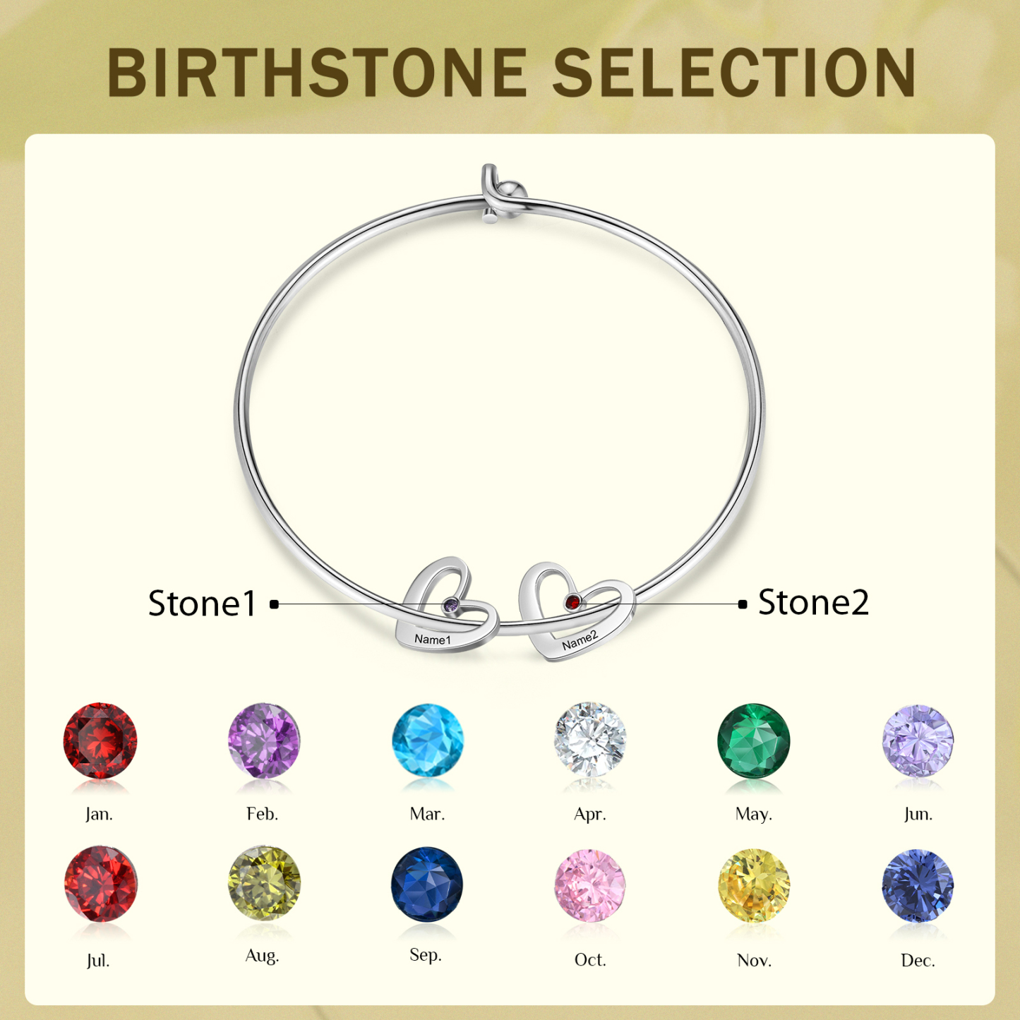 Personalisierte 2-6 Namen Halskette & Armband mit 2-6 Geburtssteinen & Box Geschenkbox Set für Mama