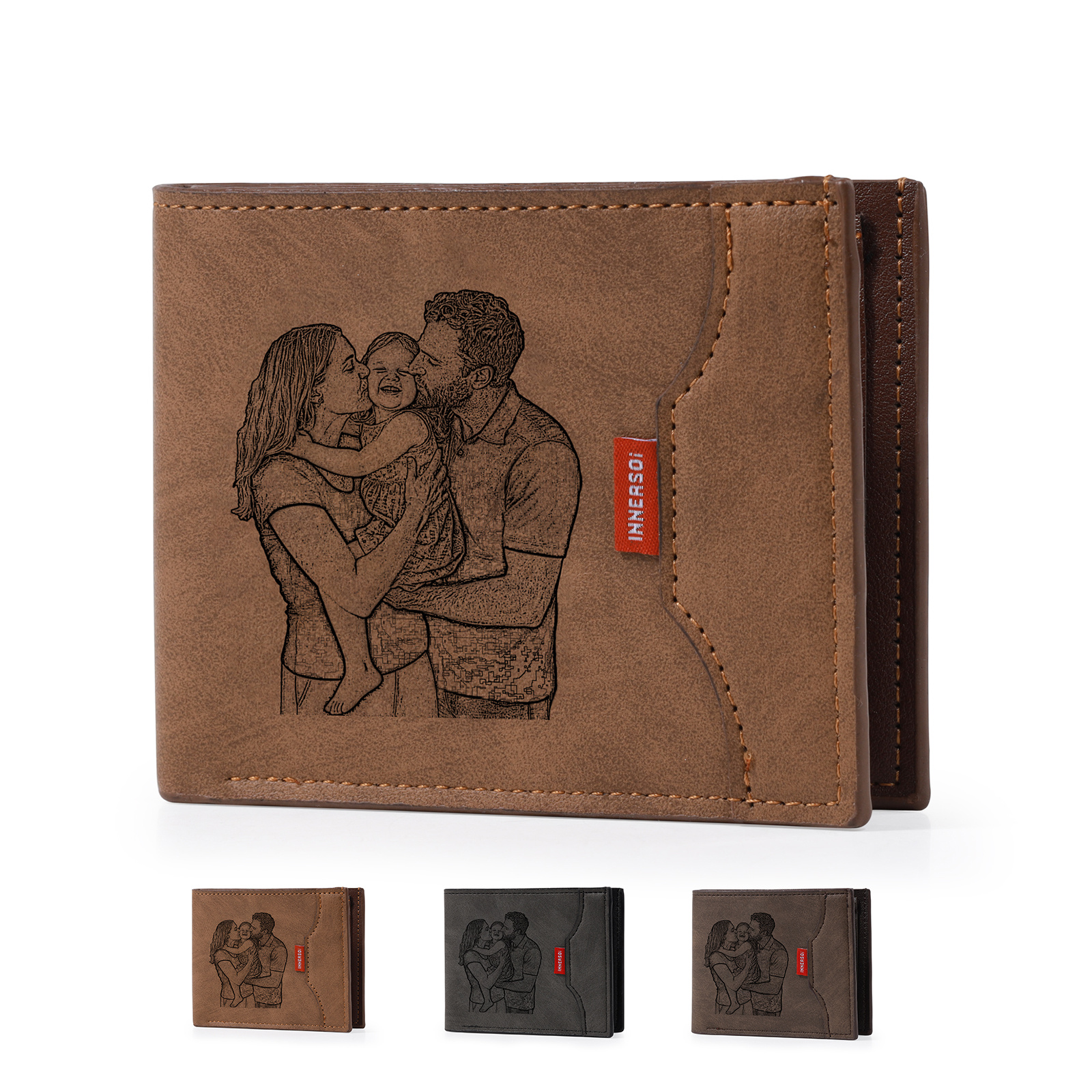 Personalisierte Herren Geldbörse aus PU‑Leder, individuell mit Foto, Kalender oder Namensgravur