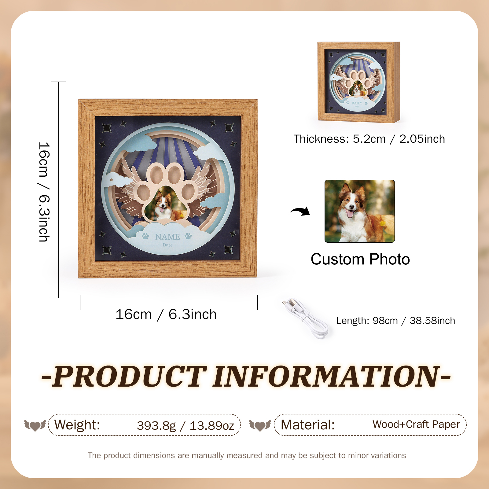 3D LED Gedenk‑Bilderrahmen Licht – Engelsflügel, Personalisierbar,Gedenkgeschenk,Nachtlicht mit Bilderrahmen