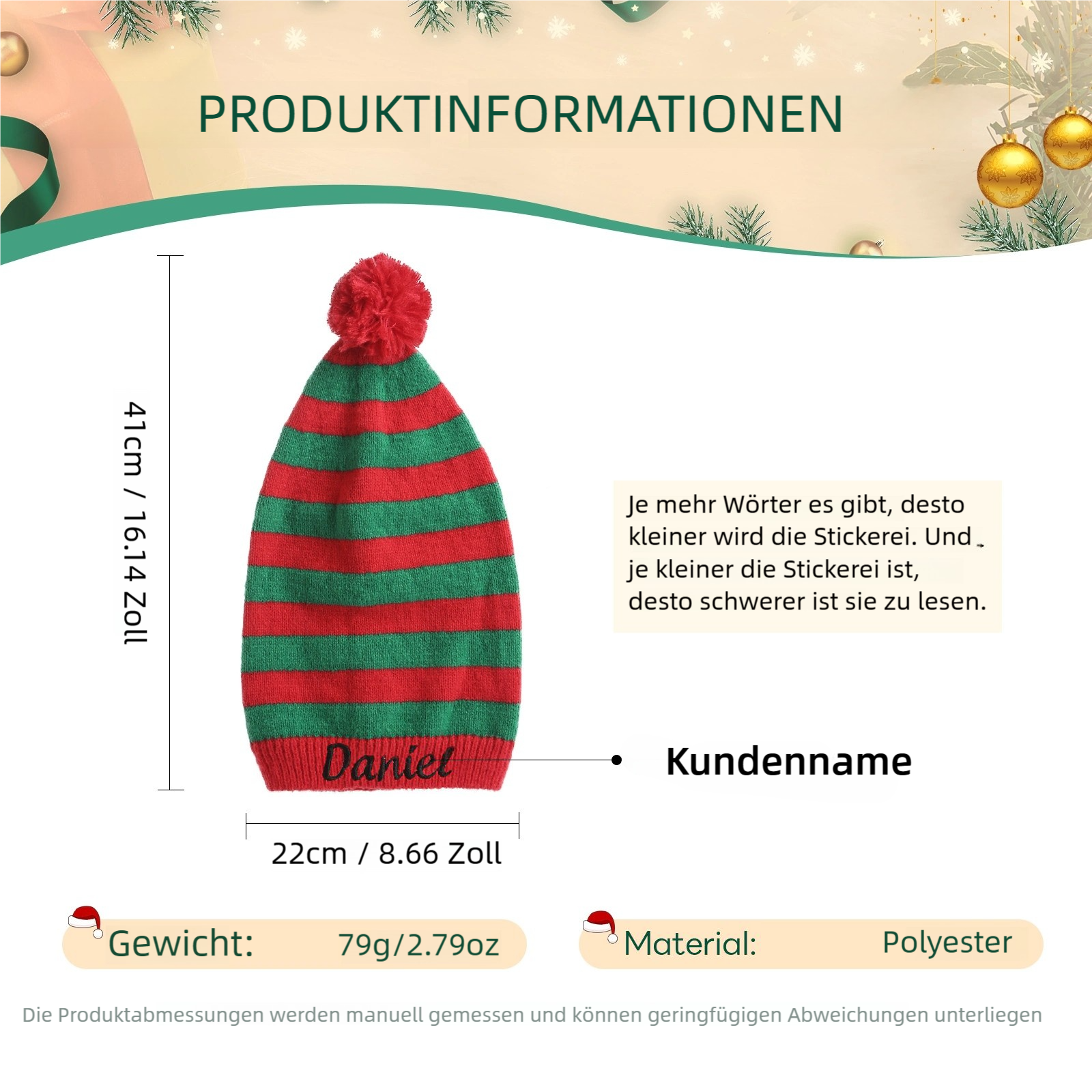Personalisierte Weihnachtsmannmütze mit Namen zu Weihnachten