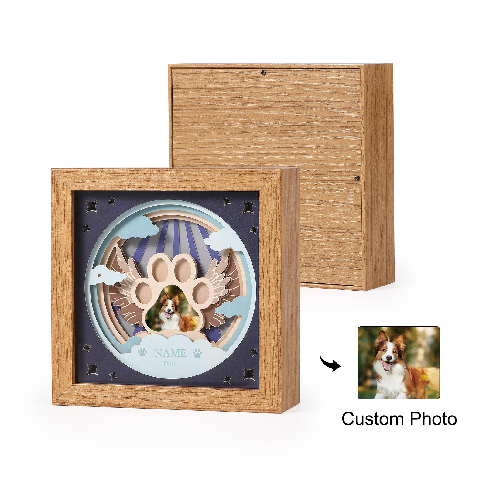 3D LED Gedenk‑Bilderrahmen Licht – Engelsflügel, Personalisierbar,Gedenkgeschenk,Nachtlicht mit Bilderrahmen