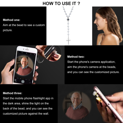 Künstliche Perlen-Halskette mit Kreuz und personalisierte Foto für Gedenken