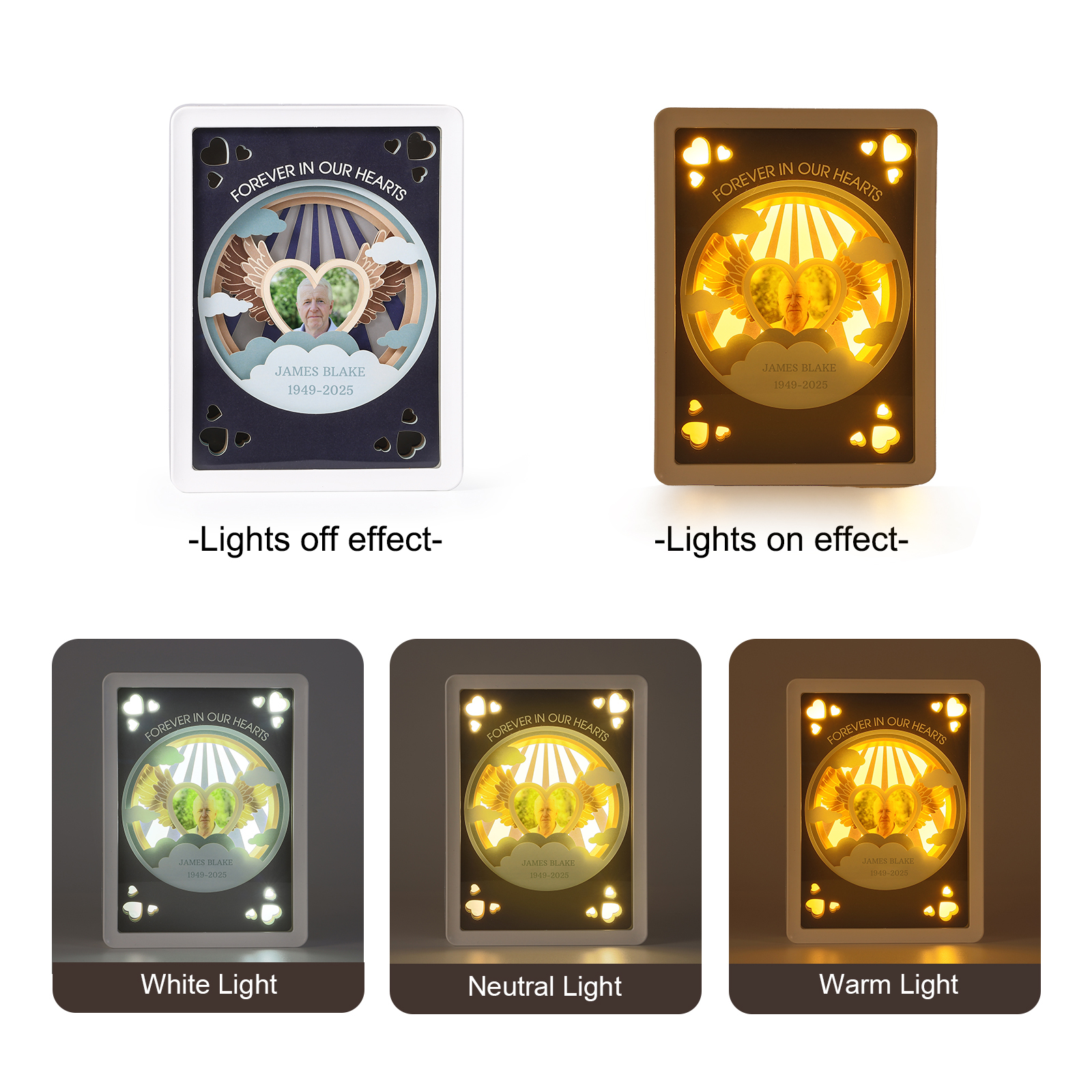 3D LED Gedenk‑Bilderrahmen Licht – Engelsflügel, Personalisierbar,Gedenkgeschenk,Nachtlicht mit Bilderrahmen