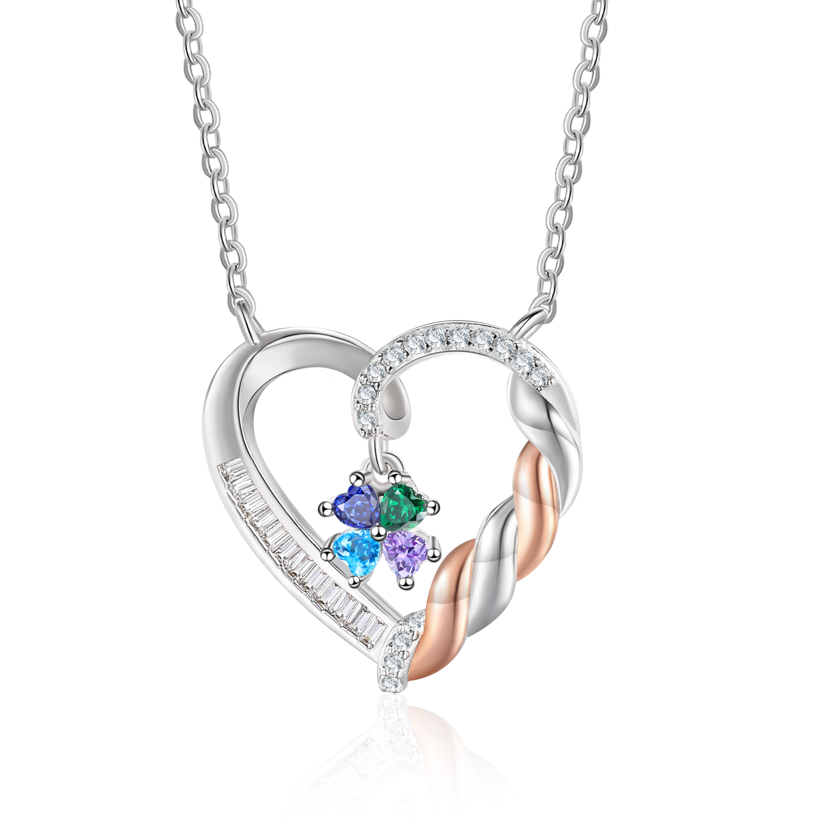 Personalisierte Herzkette mit 2–3 Geburtssteinen und Namen, Halskette