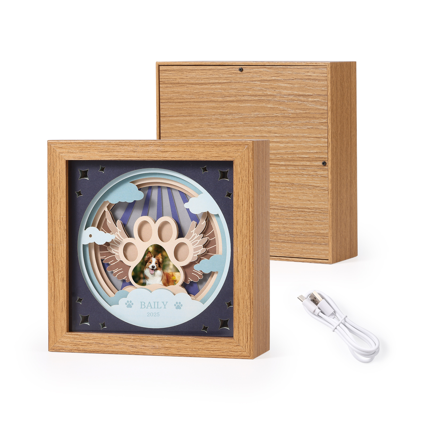 3D LED Gedenk‑Bilderrahmen Licht – Engelsflügel, Personalisierbar,Gedenkgeschenk,Nachtlicht mit Bilderrahmen