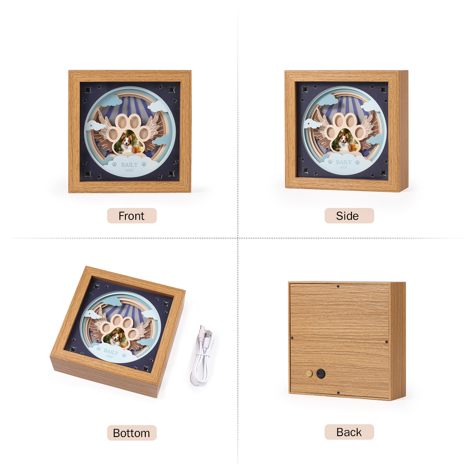 3D LED Gedenk‑Bilderrahmen Licht – Engelsflügel, Personalisierbar,Gedenkgeschenk,Nachtlicht mit Bilderrahmen