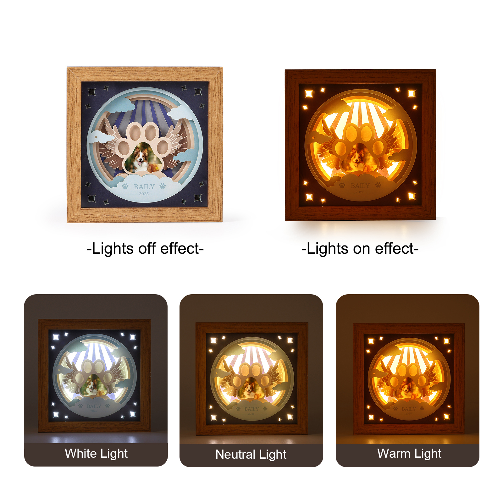 3D LED Gedenk‑Bilderrahmen Licht – Engelsflügel, Personalisierbar,Gedenkgeschenk,Nachtlicht mit Bilderrahmen