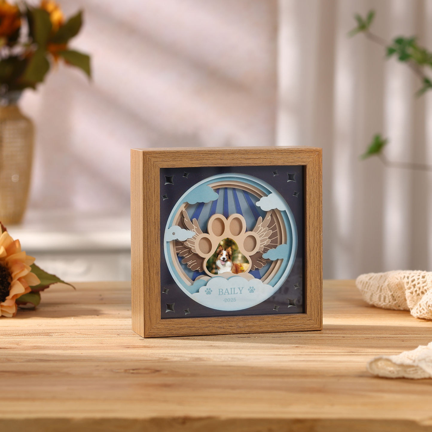 3D LED Gedenk‑Bilderrahmen Licht – Engelsflügel, Personalisierbar,Gedenkgeschenk,Nachtlicht mit Bilderrahmen