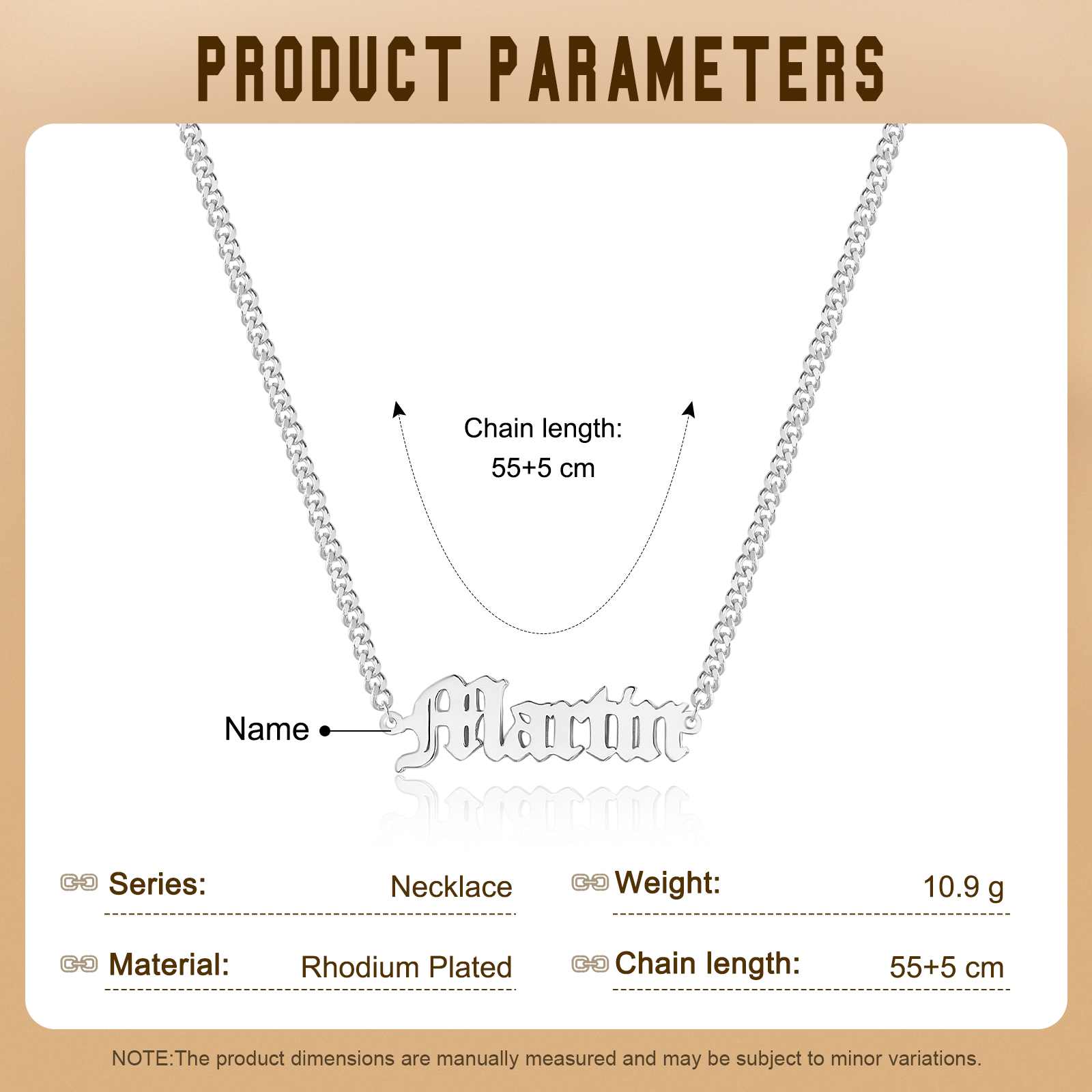 Personalisierte Gothic-Halskette für Herren mit 1–5 Namen in Old‑English‑Buchstaben