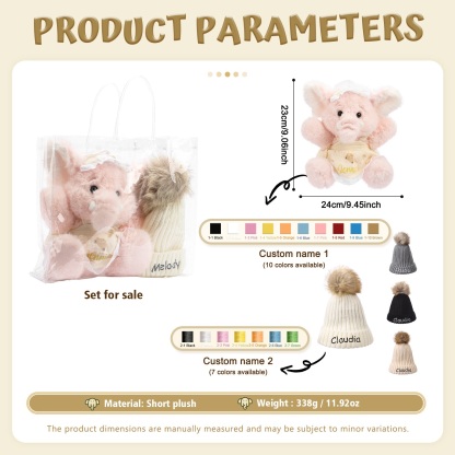 Personalisiertes Geschenkset: rosa Plüschhase & Bommelmütze mit Namensstickerei – für Babys & Kinder
