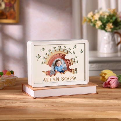 3D LED Baby‑Geburtsdaten Bilderrahmen mit Licht – personalisierbar, Regenbogen‑Design