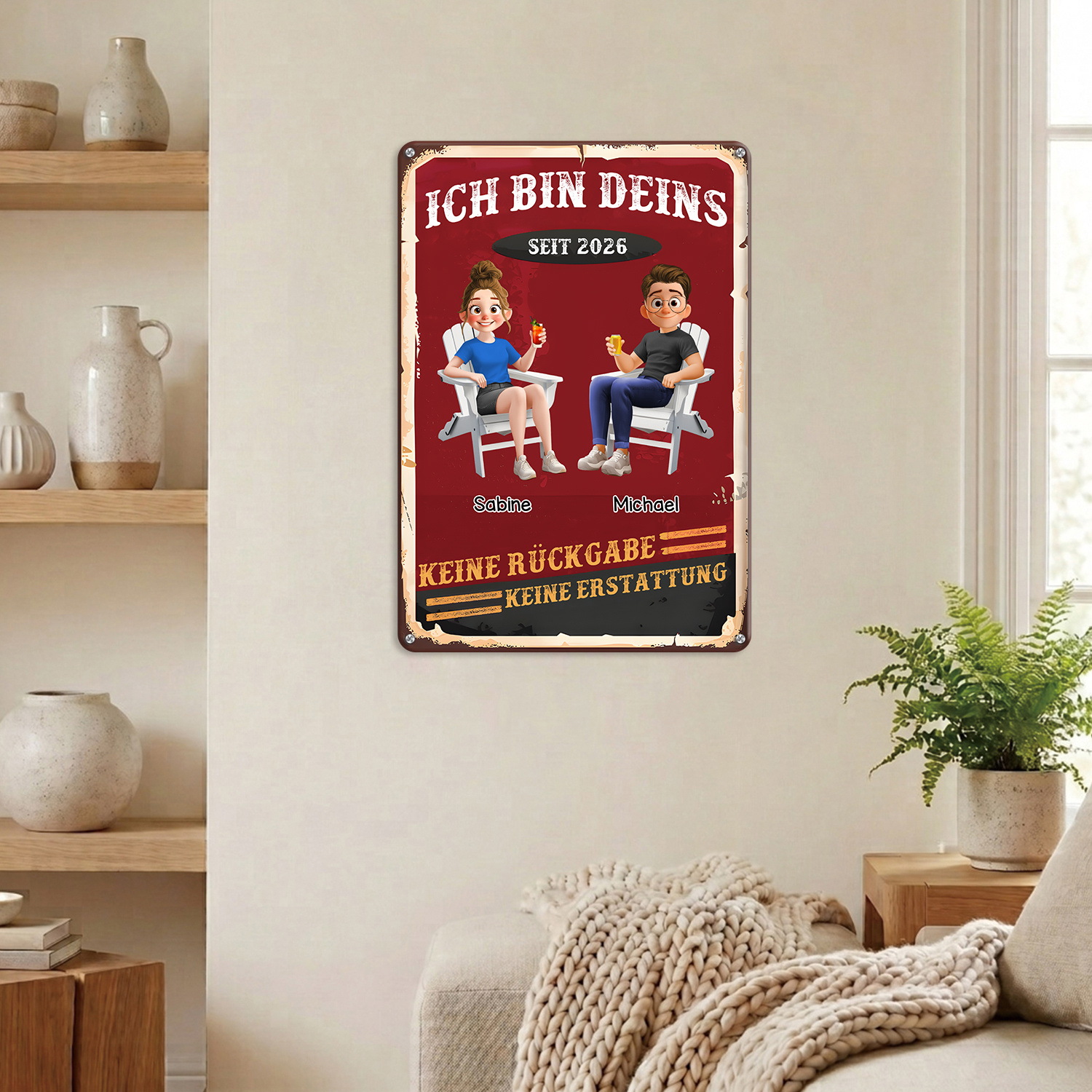 Personalisiertes Metallschild mit zwei Namen und Jahr Geschenk zum Jahrestag für Paare