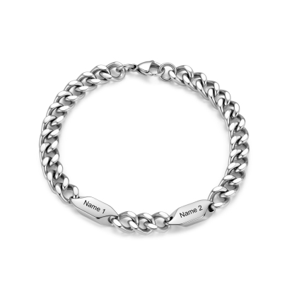 Personalisiertes Panzerarmband aus Edelstahl mit 1 bis 5 gravierten Namen Geschenk für Papa, Ehemann oder Familie