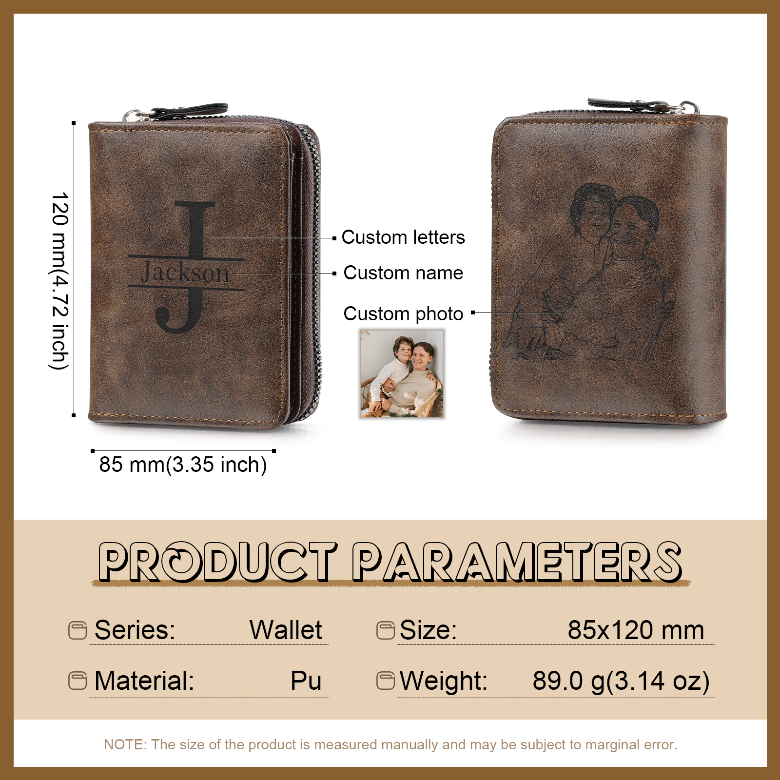 Personalisierte Retro-PU-Leder Herrenbörse Foto- & Namensgravur