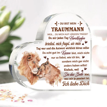 Herz Acryl-Deko Du bist mein Traummann Schreibtischdekoration Jubiläumsgeschenk für Paar