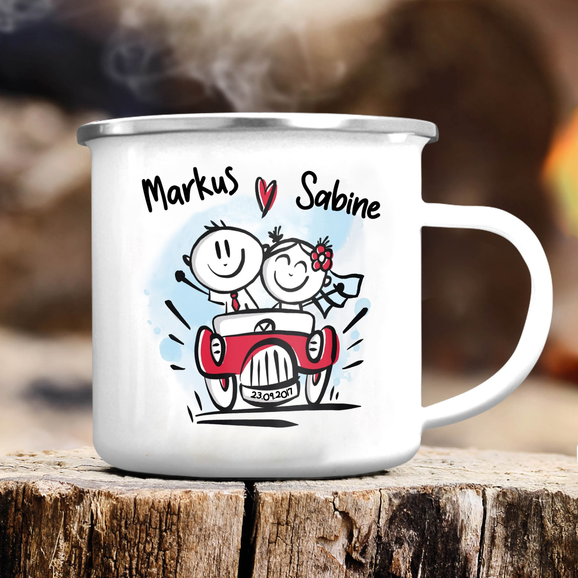 Emaille Tasse-Personalisierte 2 Namen & Datum Emaille Becher für Paare